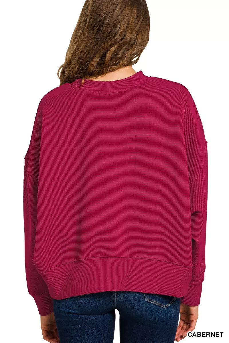 Zenana Ribbed Round Neck Pullover and Drawstring Pants Set OutfitFlow