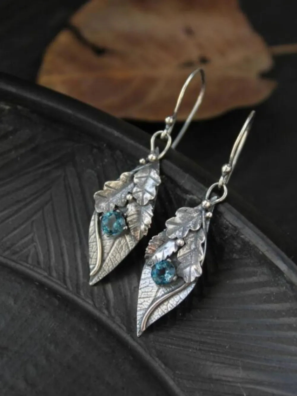 Alloy Rhinestone Leaf Shape Earrings Teal One Size OutfitFlow