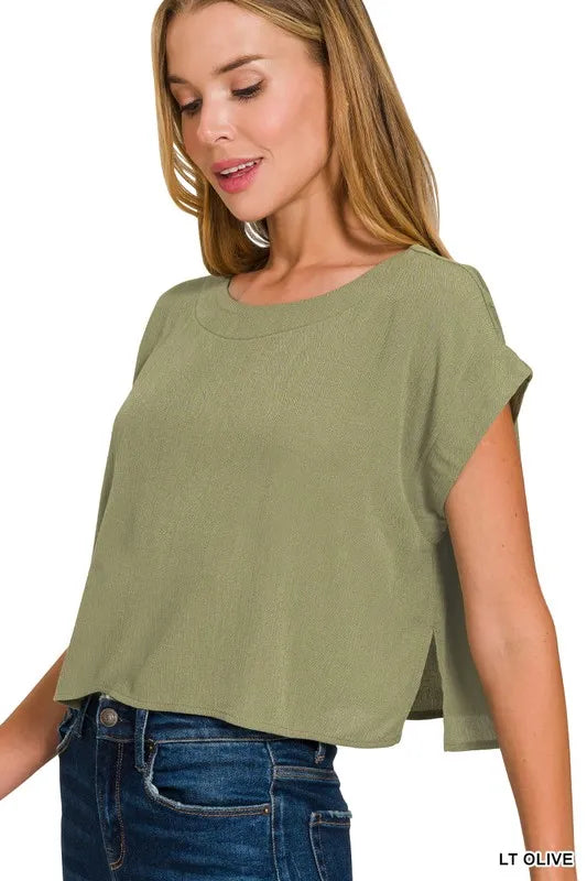 Zenana Woven Crinkle Gauze Crop Tee and Skirt Set OutfitFlow