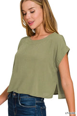 Zenana Woven Crinkle Gauze Crop Tee and Skirt Set OutfitFlow