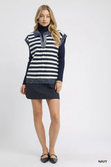 Umgee Cable Knit Collared Striped Vest Sweater OutfitFlow