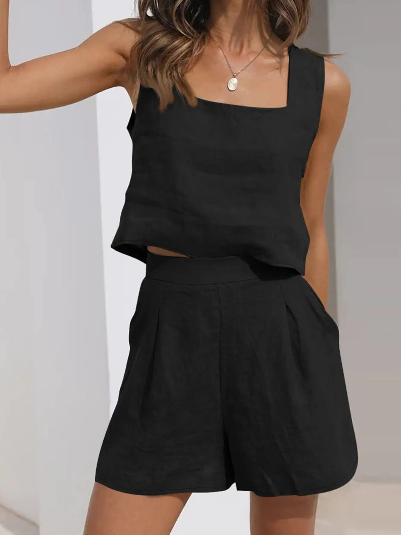 Square Neck Tank and Shorts Set OutfitFlow