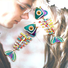 Rhinestone Colorful Fish Bone Statement Earrings OutfitFlow