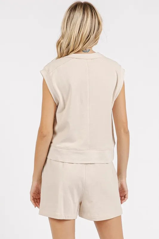 Mittoshop French Terry Crew Neck Top and Shorts Set OutfitFlow
