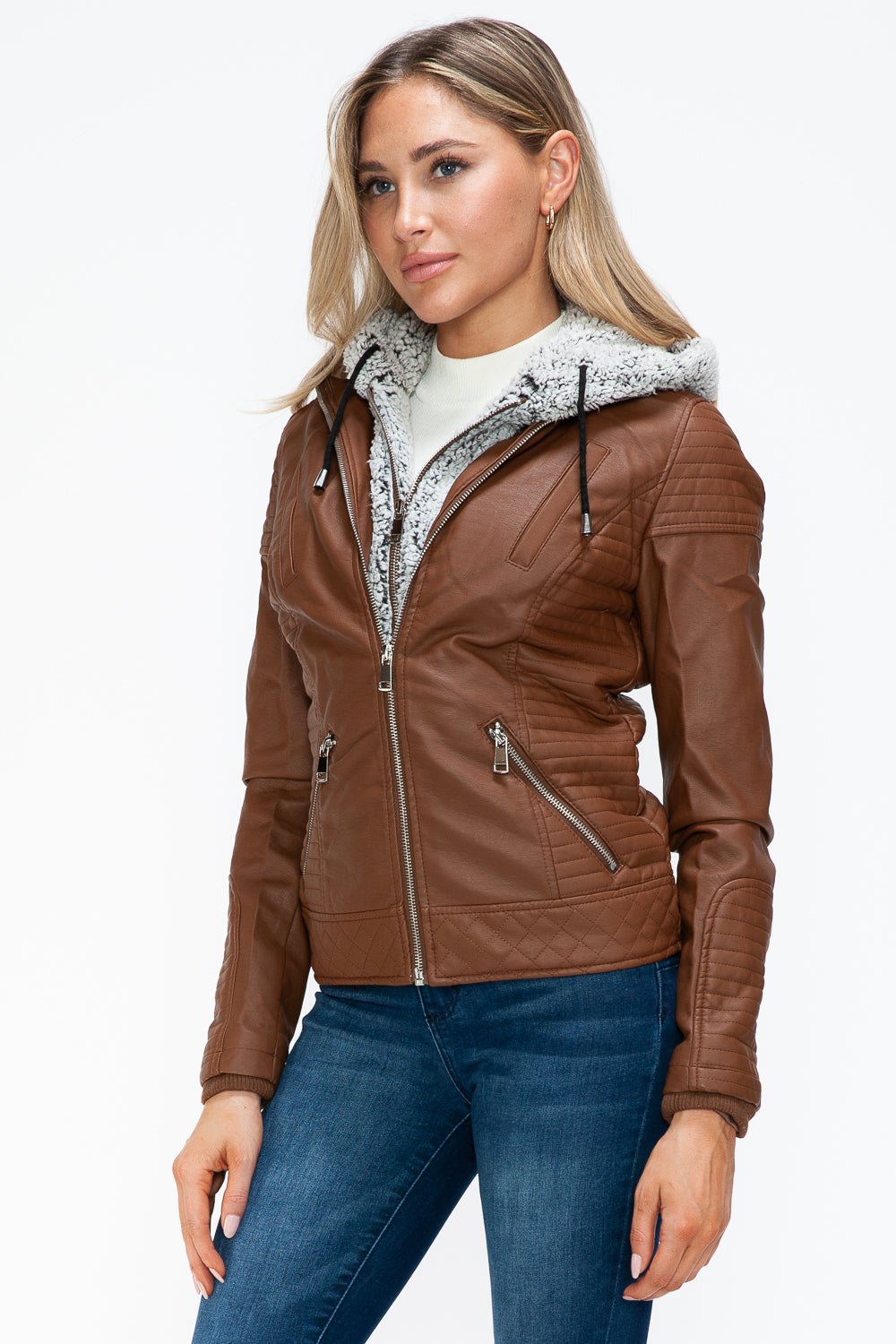 Outfit Flow - YMI Faux Layered Double-Zipper Jacket with Fuzzy Hood