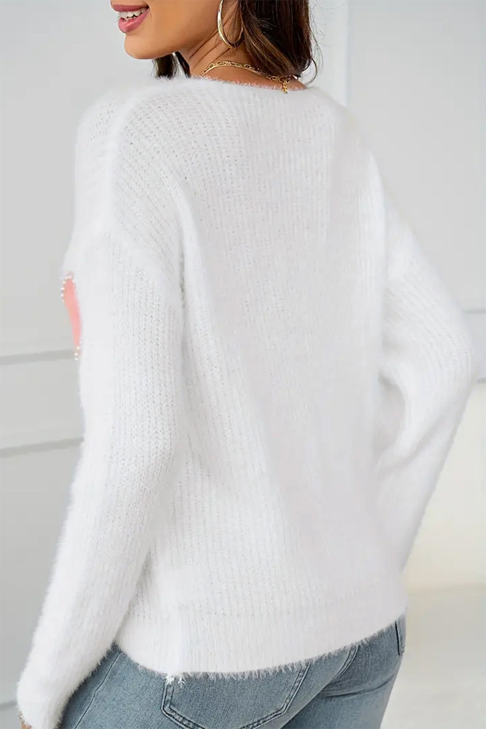 Outfit Flow - Heart V-Neck Long Sleeve Sweater