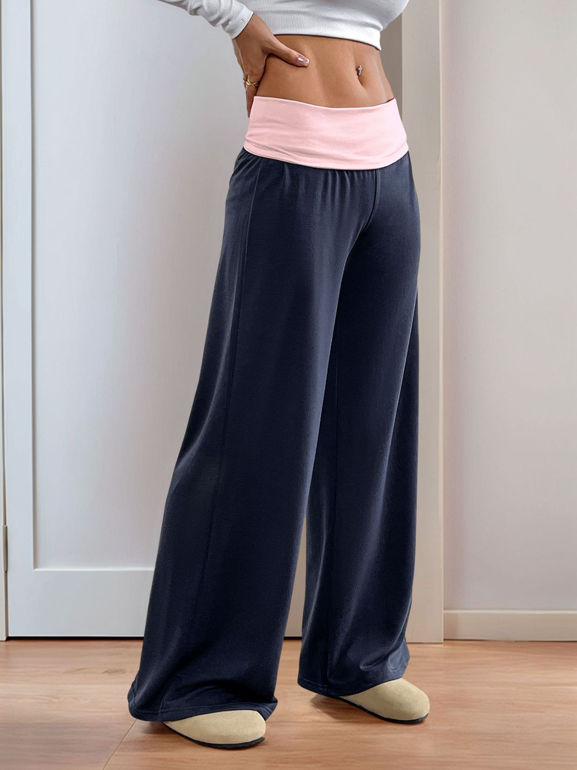 Perfee Contrast Wide Leg Pants