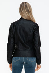 Outfit Flow - Snobbish Faux Leather Biker Jacket with Side Zip Pockets