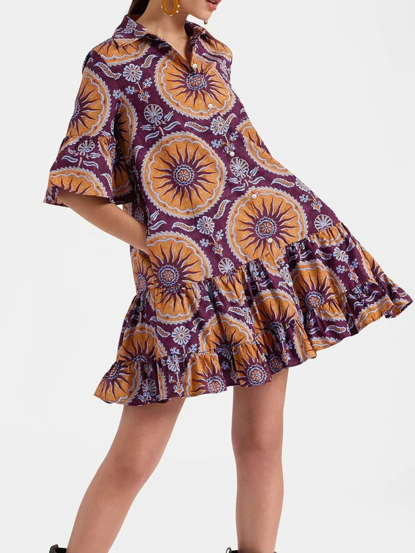 Floral Print Ruffle Sleeve Mini Dress OutfitFlow