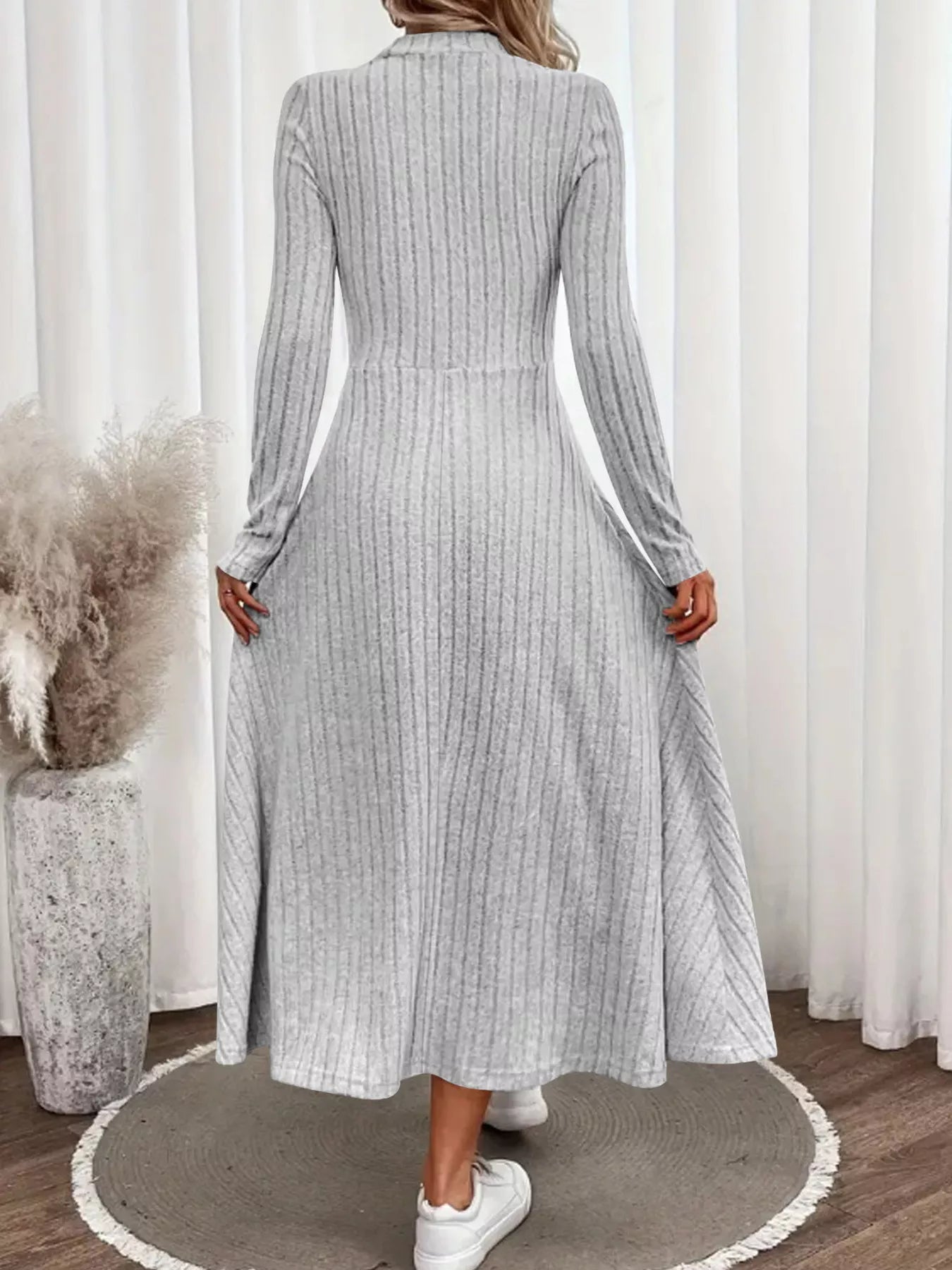Ribbed Knit A-Line Midi Dress Trendsi