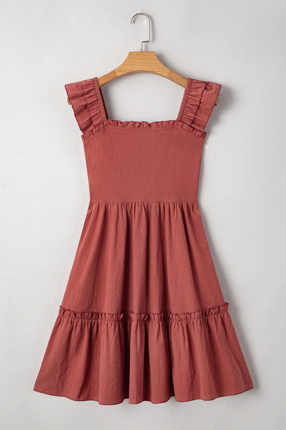 Ruffled Smocked Cap Sleeve Mini Dress OutfitFlow