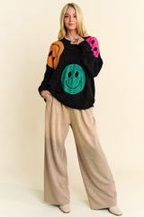 Outfit Flow - Davi & Dani Contrast Smile Round Neck Oversize Sweater