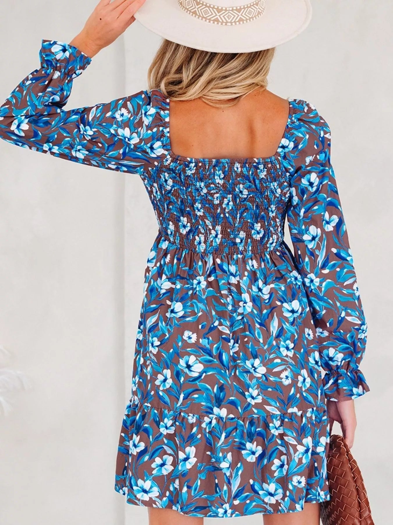 Smocked Bodice High Waist Ruffled Sleeve Floral Dress OutfitFlow