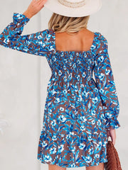 Smocked Bodice High Waist Ruffled Sleeve Floral Dress OutfitFlow