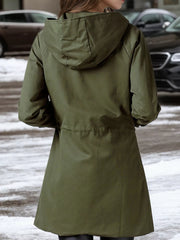 Plus Size Hooded Drawstring Waist Trench Coat OutfitFlow