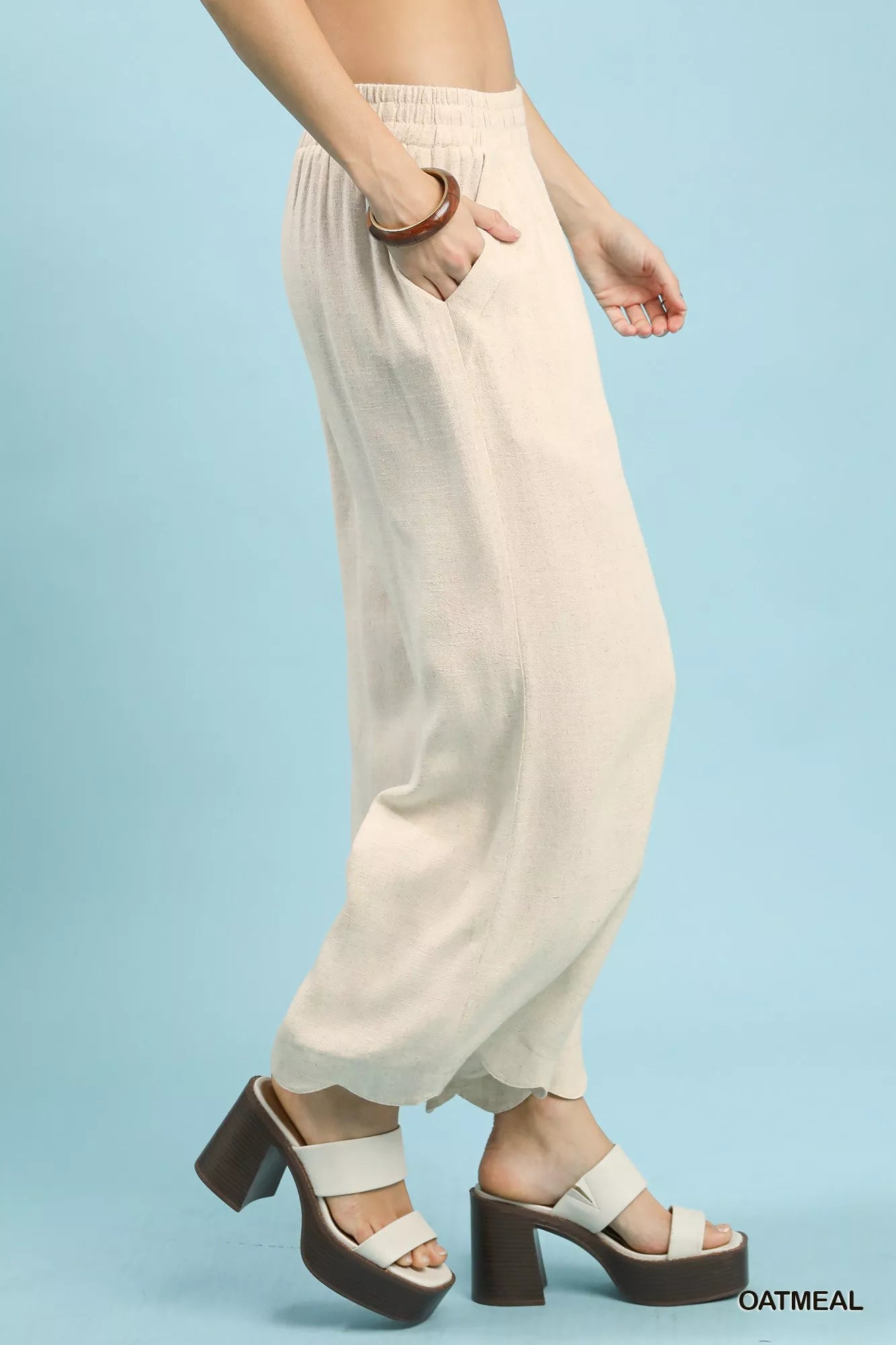 Umgee Linen Blend Scallop Hem Wide Leg Pants OutfitFlow
