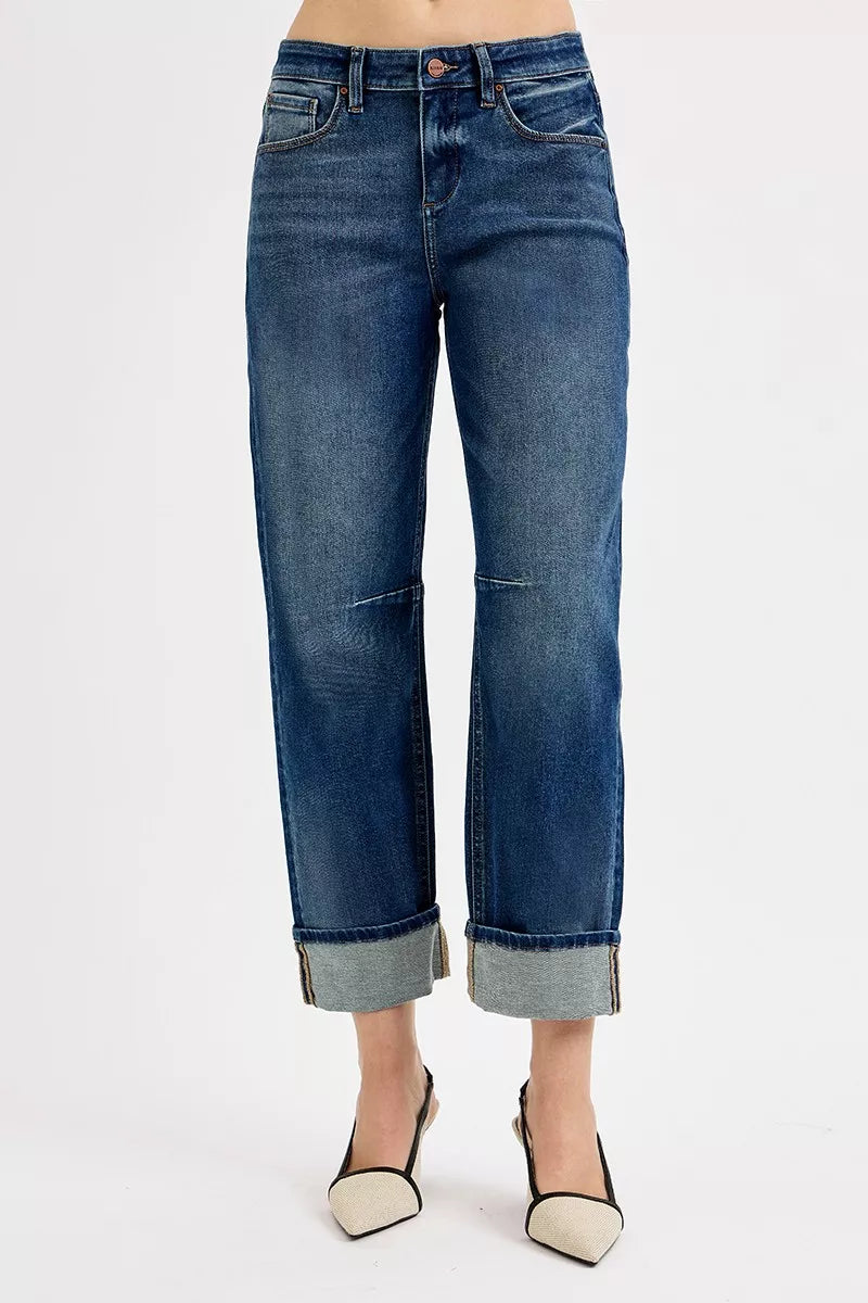 RISEN Slouchy Crop Barrel Cuffed Jeans OutfitFlow