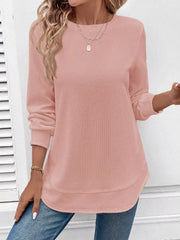 Casual Texture Knit Long Sleeve T-Shirt Trendsi