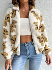 Teddy Bear Fuzzy Zip-Up Jacket OutfitFlow