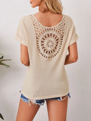 Boho Crochet Back Knit T-Shirt OutfitFlow