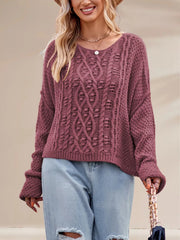 Textured Knit Round Neck Sweater OutfitFlow