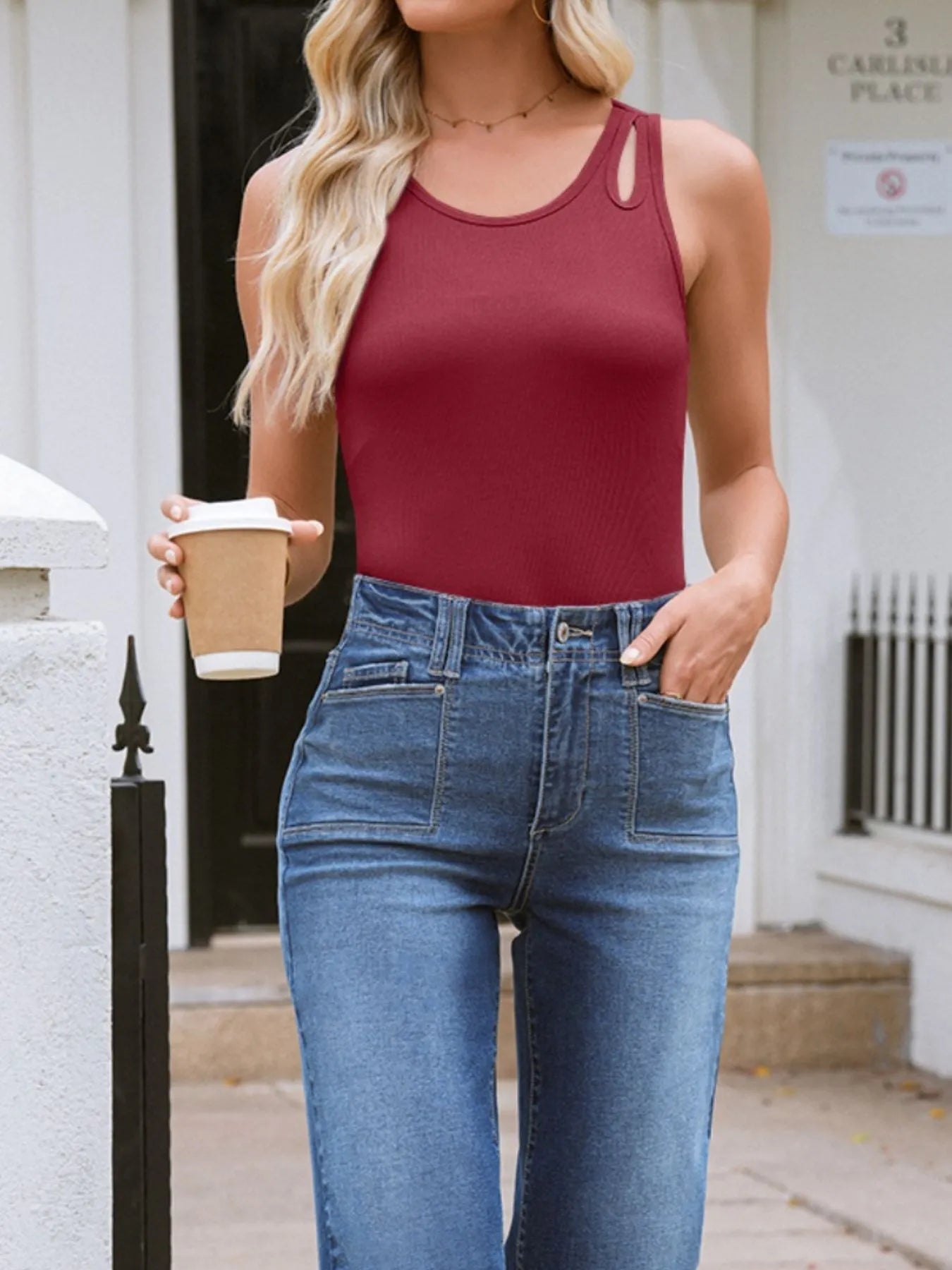 Cutout Round Neck Tank OutfitFlow