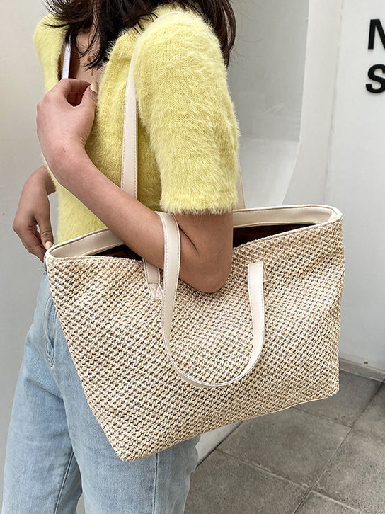 Outfit Flow - Solid Color Woven Tote Bag