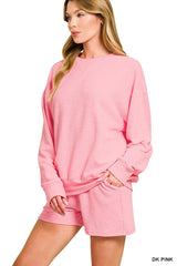 Zenana Slub Long Sleeve Top and Shorts Set Trendsi