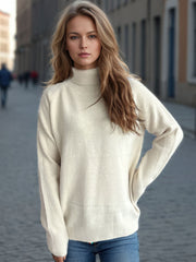 Outfit Flow - Solid Color Turtleneck Long Sleeve Sweater