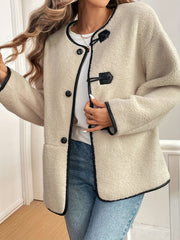 Outfit Flow - Contrast Trim Drop Shoulder Plush Coat