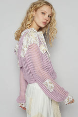 POL Vintage Washed Crochet Hoodie Jacket With Patchwork OutfitFlow