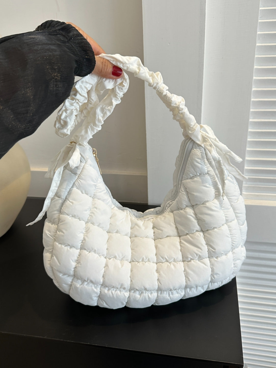 Outfit Flow - Bubble Texture Ruched Strap Quilted Shoulder Bag