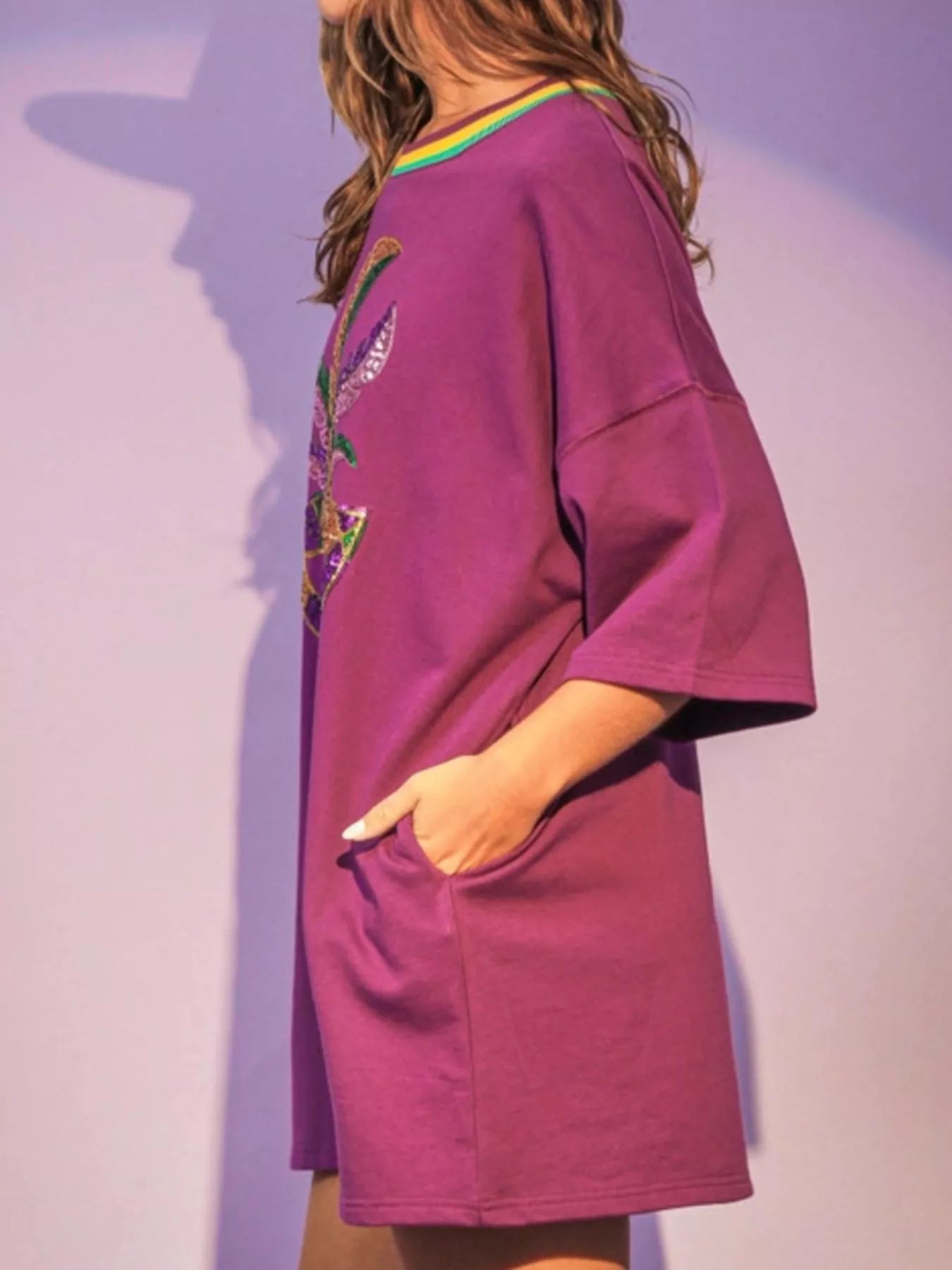 Sequin Round Neck 3/4 Sleeve Dress OutfitFlow