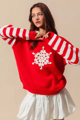 SO ME Christmas Snowflake Crochet Embellished Sweater RED IVORY Trendsi