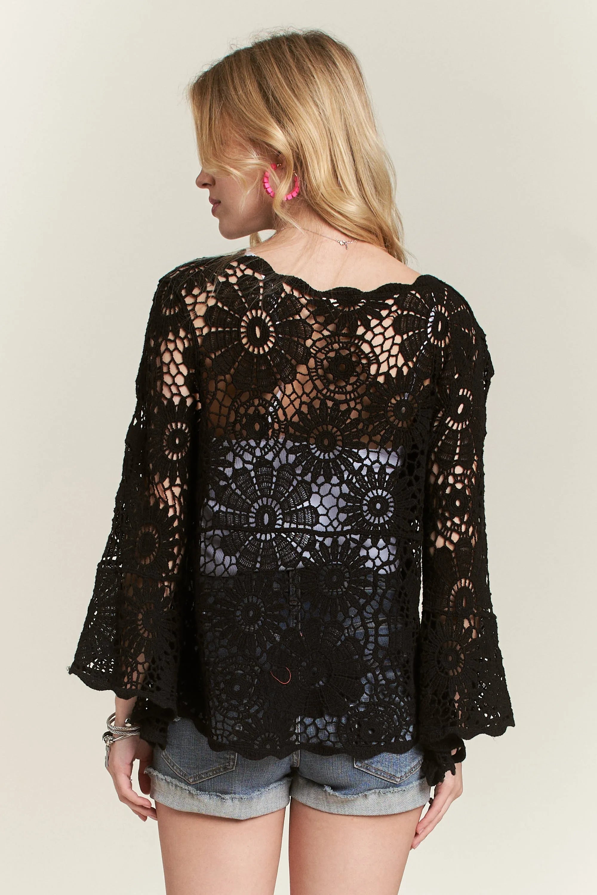 ADORA Bell Sleeve Crochet Top OutfitFlow