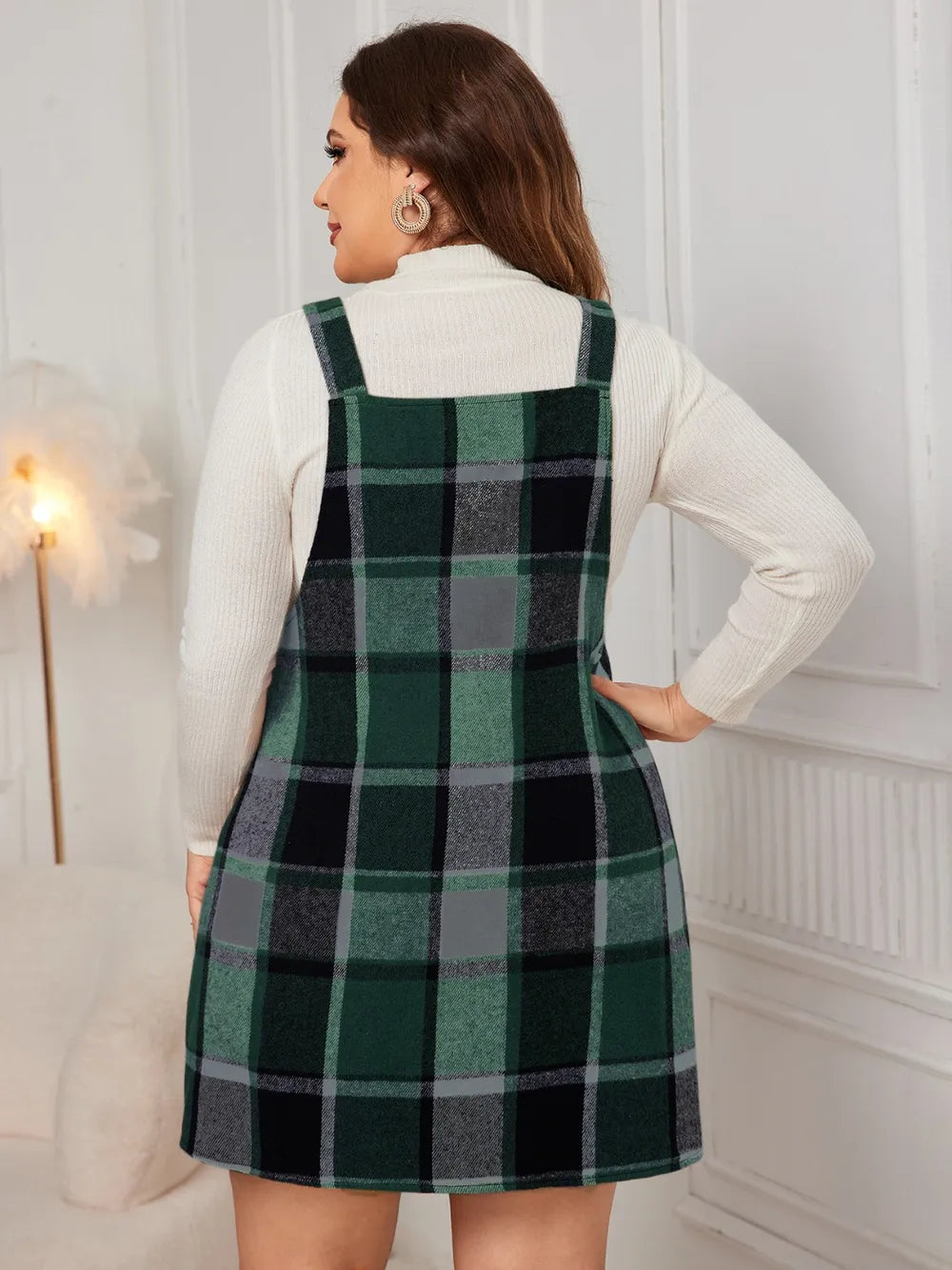 Honey Plus Size Plaid Wide Strap Overall Dress OutfitFlow