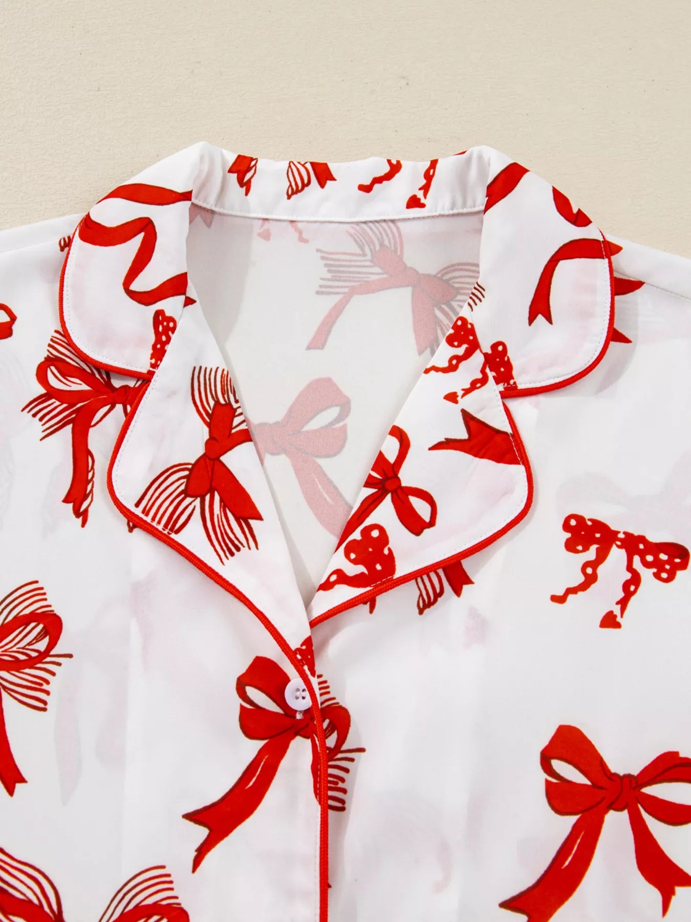 Christmas Bow Print Top and Pants 2pcs Pajama Set OutfitFlow