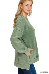 Zenana Full Size Acid Washed Double Ribbed Hi-low Sweatshirt Plus Size OutfitFlow