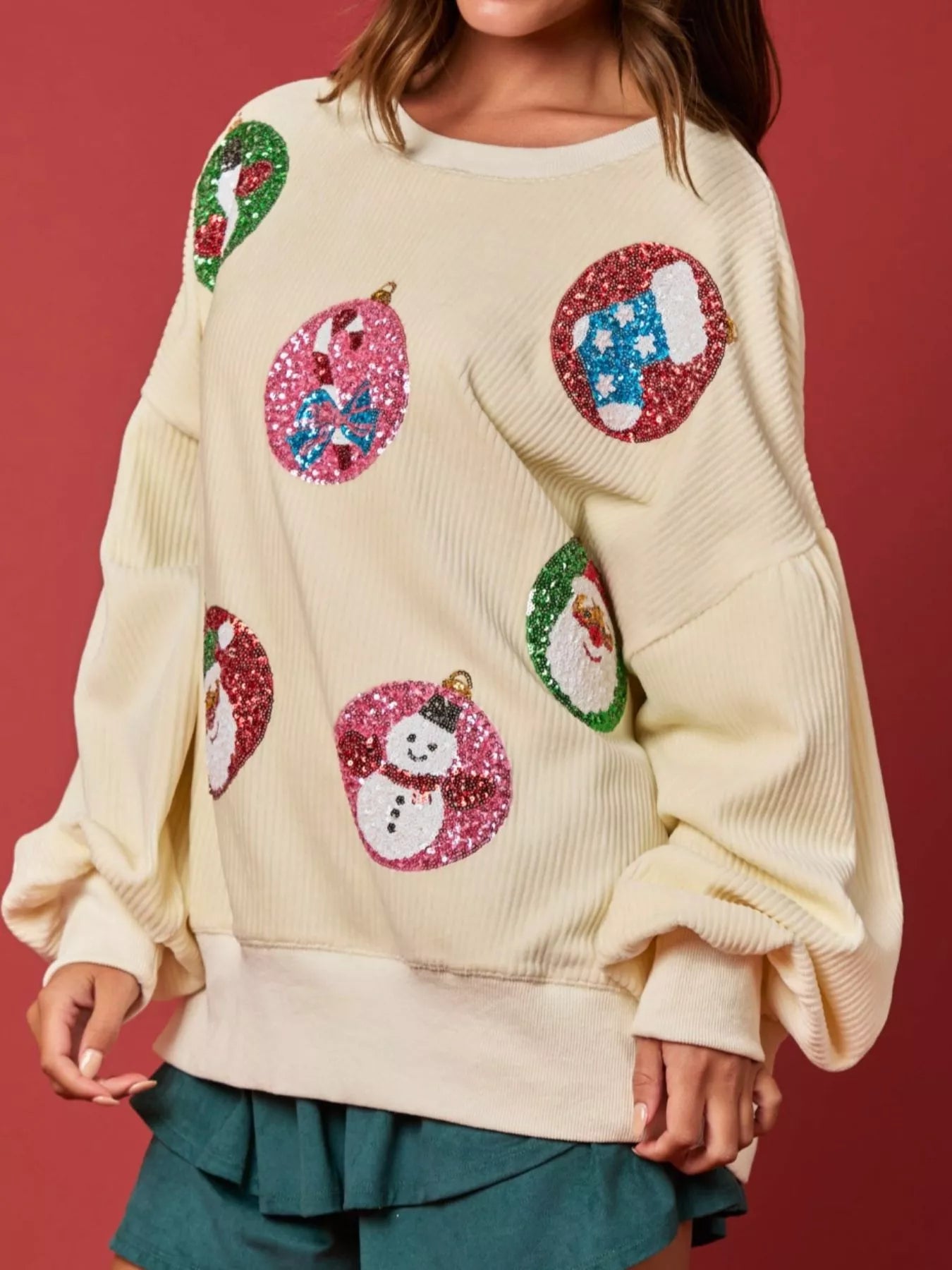 Christmas Sequin Embellished Sweatshirt OutfitFlow