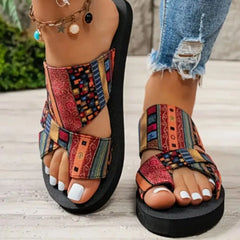 Bohemian Patterned Cutout Sandals Orange-red OutfitFlow