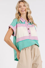 Mittoshop Color Block Henley Short Sleeve Polo Shirt OutfitFlow