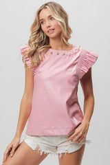 BiBi Leather Smocked Ruffled Top OutfitFlow