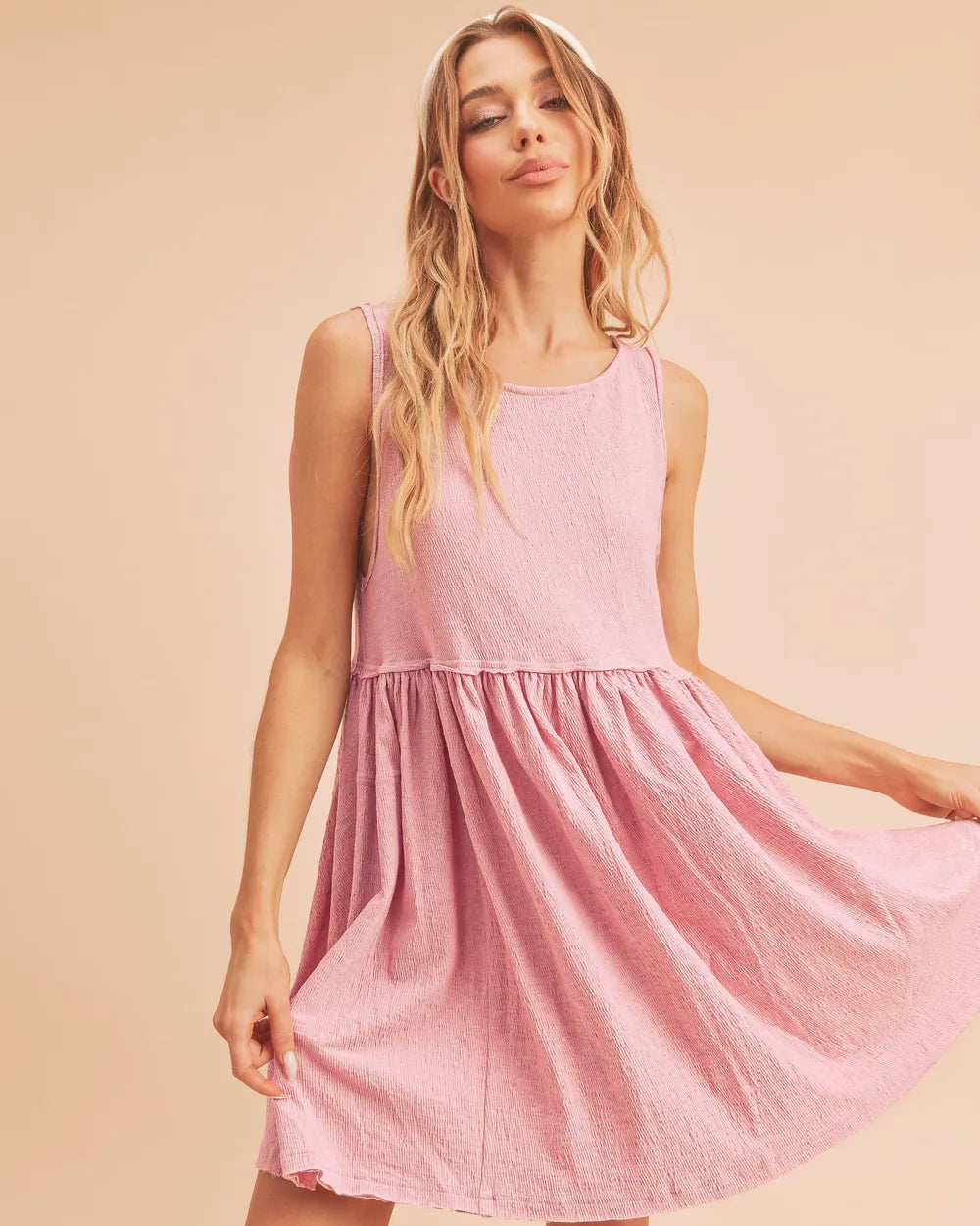 Aemi + Co Round Neck Mini Tank Dress Pink OutfitFlow