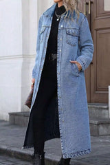 Longline Button-Front Denim Jacket OutfitFlow