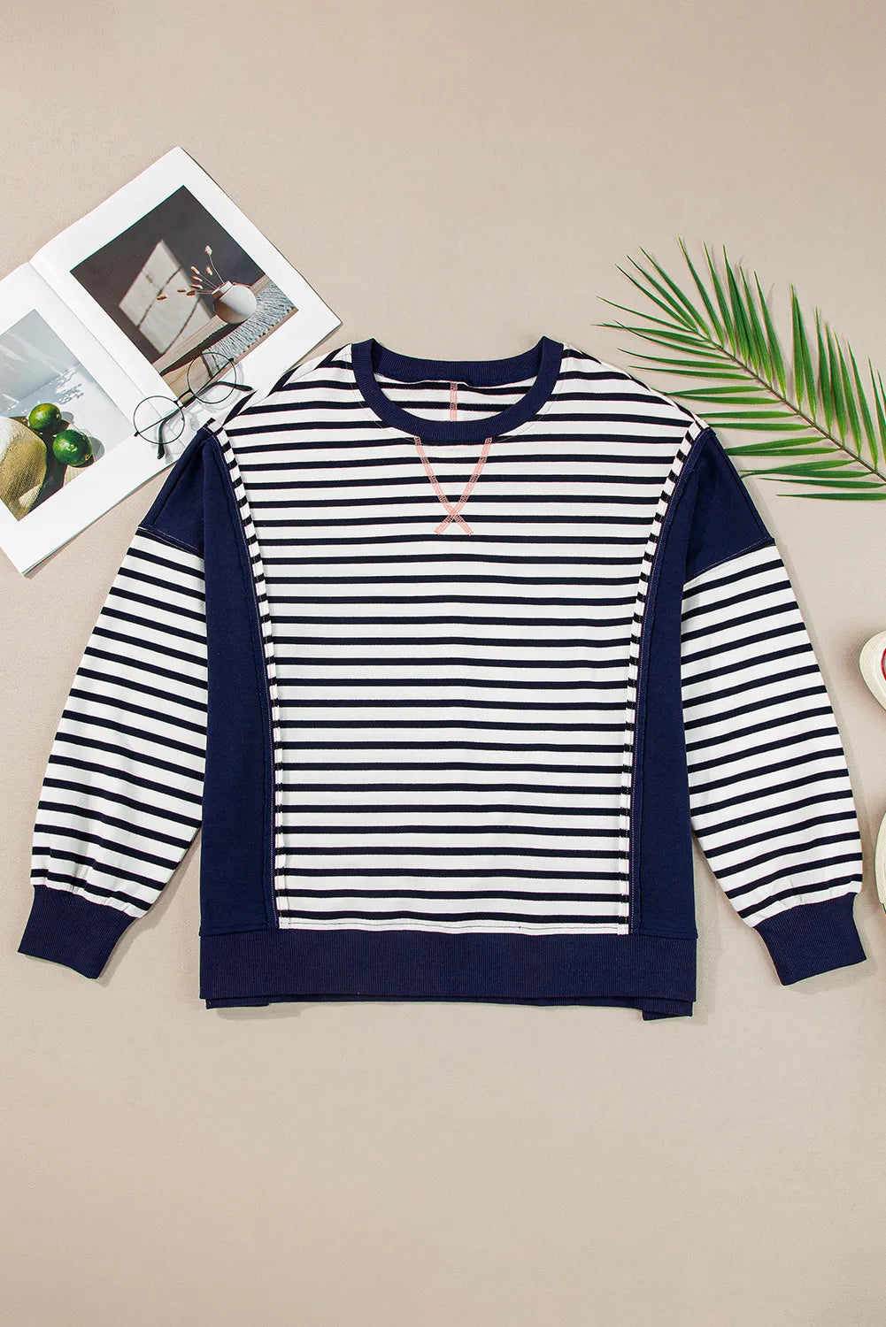 Outfit Flow - Striped Round Neck Long Sleeve Sweatshirt