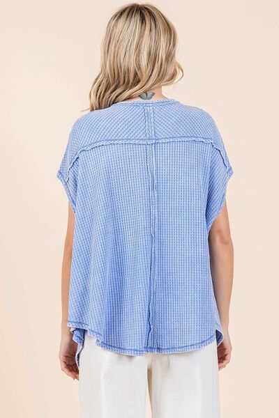 Mittoshop Mineral Wash Waffle Knit Pointed Hem Oversized Top OutfitFlow