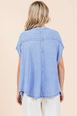 Mittoshop Mineral Wash Waffle Knit Pointed Hem Oversized Top OutfitFlow