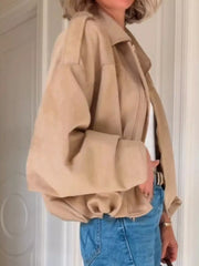 Zip Up Dropped Shoulder Suede Jacket OutfitFlow