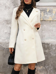 Lapel Collar Long Sleeve Longline Coat Cream Trendsi