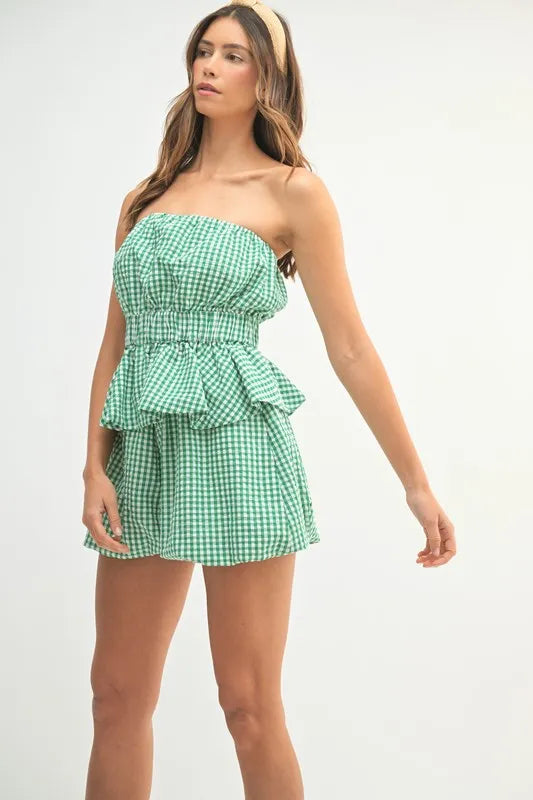 MABLE Gingham Tube Top and Shorts Set OutfitFlow